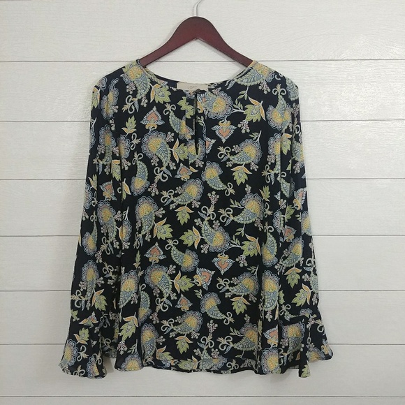 SALE❗Loft Floral Paisley Bell Cuff Blouse Large - Picture 2 of 5